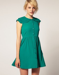 ASOS Tea Dress with Scallop Detail Collar Green