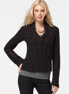 DKNY Jeans Petite Sweater, Long Sleeve Cable Knit V-Neck